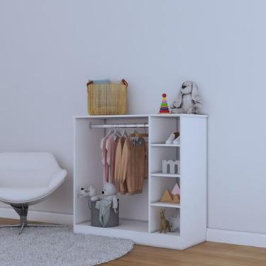 Imagem de  Balcão ou Arara em MDF Branco  Closet Aberto com Prateleiras Laterais
