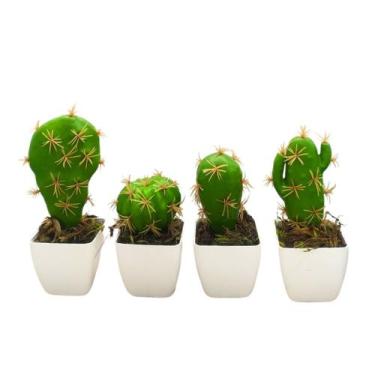 Imagem de Kit 3 Cactos Artificial Mini Vaso - Vasinhos Branco - Melhores Ofertas