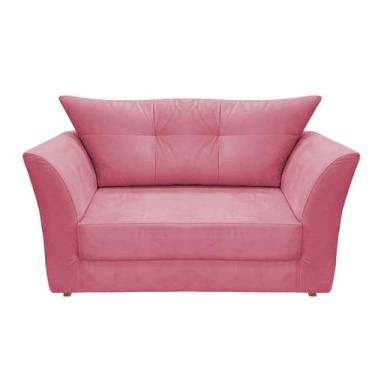 Imagem de Namoradeira Decorativa Isis Suede Rosa Pés Madeira Ms Decor - Mansão D