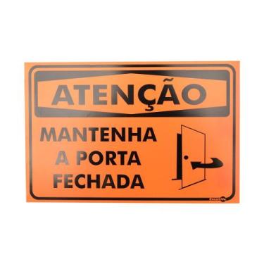 Imagem de Placa de Sinalização ATENÇÃO MANTENHA A PORTA FECHADA Ref PR2001 ENCAR