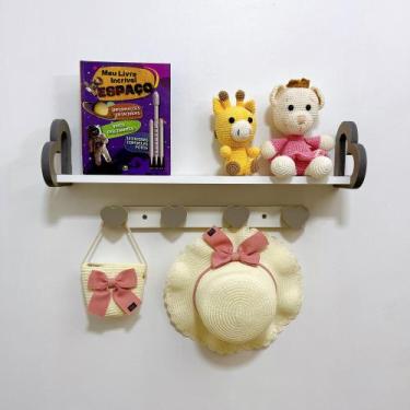 Imagem de Prateleira coração 60cm colorida e cabideiro quarto infantil - Souveni