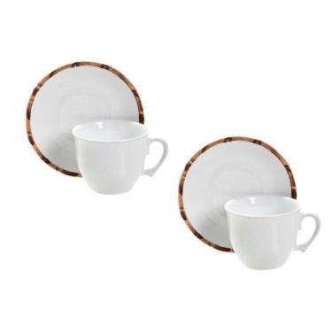 Imagem de Jogo c/ 2 Xícaras de Café com Pires Cerâmica Cor Branca Bambu Scalla 1