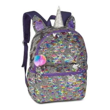 Imagem de Mochila Paetê Unicórnio Lantejoulas Meninas Casual Urbano - Clio, Roxo