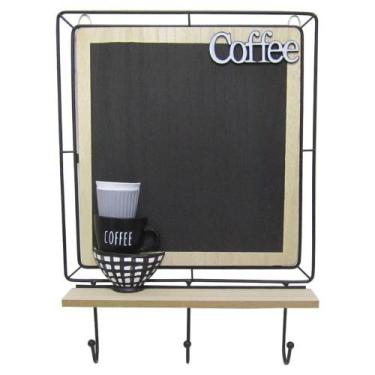 Imagem de Porta Chave e Pano De Madeira Com 3 Ganchos De Metal + Porta Recado Co