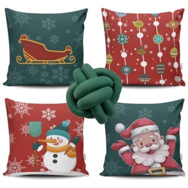 Imagem de Kit 4 Capas de Almofada Natal 01 + Almofada Nó - VKAZA, Verde