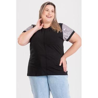 Imagem de Blusa Feminina Plus Size Malha Viscose Mangas em Paetê - Serena, Preto