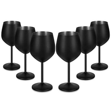 Imagem de Lifecapido Conjunto de 6 taças de vinho de aço inoxidável, 530 ml, taças de vinho de metal de aço inoxidável, taças de vinho preto com escova para festa, escritório, casamento, aniversário, ótimo para vinho branco tinto (preto)