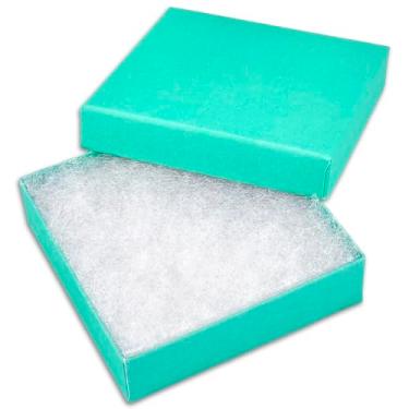Imagem de TheDisplayGuys Pacote com 100 caixas de joias de papel de papelão preenchido com algodão - verde petróleo, Teal Green, 3 1/2 x 3 1/2 x 1 (#33)