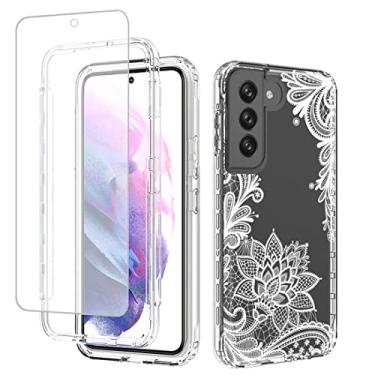 Imagem de Yerebel Capa para Galaxy S22, SM-S901U com protetor de tela de vidro temperado, design floral à prova de choque, capa protetora para celular para Samsung Galaxy S22 5G (Mandala)