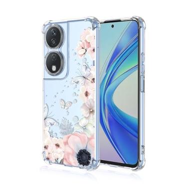 Imagem de RRXSYXL Capa para celular Huawei Honor X7B/90 Smart, Honor Play 50 Plus 5G com estampa floral e borboletas transparentes, proteção à prova de choque, capa de TPU macio para Huawei Honor X7B (flores