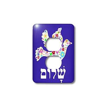 Imagem de 3dRose Lsp_58351_15,24 cm Pomba da paz branca floral com texto de Shalom hebraico - flores-judeu-judaísmo 2 tomadas tampa