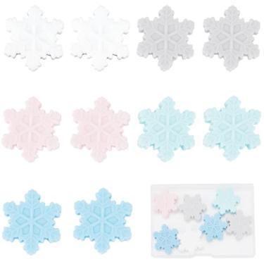 Imagem de SUNNYCLUE 1 caixa, 10 peças, 5 cores, contas de flocos de neve de Natal, silicone, contas focais de inverno a granel, borracha macia, férias, branco, rosa, azul, flocos de neve, contas de caneta de