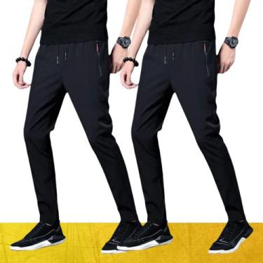 Imagem de KIT c/ 2 CALÇA CORRIDA Preto Academia Bolso Zíper Cordão Elastano Gela