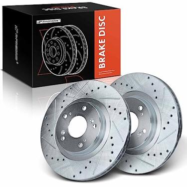 Imagem de A-Premium Rotores de freio a disco dianteiro perfurado e ranhurado de 11,81 polegadas (300 mm) compatíveis com modelos selecionados Honda e Acura - Civic 2006-2015, CR-V 2005-2006, ILX 2013-2015, CSX
