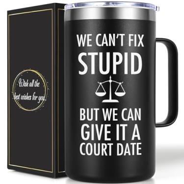 Imagem de Lifecapido Presentes de advogado para homens, We Can't Fix Stupid But We Can Give It A Court Date Caneca de café isolada de 590 ml, presentes de advogados para homens, presentes de Natal, presentes de