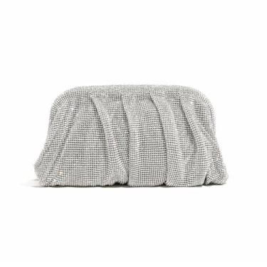 Imagem de WuDiaoer Bolsa feminina com strass, bolsa de mão com corrente de diamante, bolsa de bolinho de massa, bolsa de festa de casamento, Prata, 9.4 * 4.7 inches