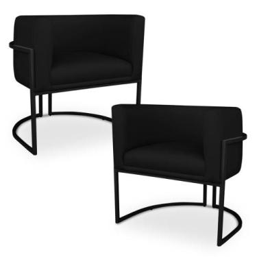 Imagem de Kit 2 Poltronas Decorativa Luna para Sala Veludo Base em aço Preto - P