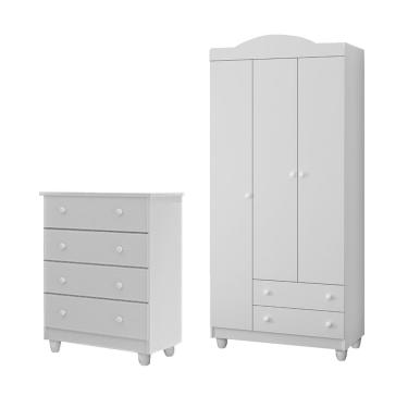 Imagem de Conjunto Comoda Lara E Guarda Roupa Lara Em Mdf Branco