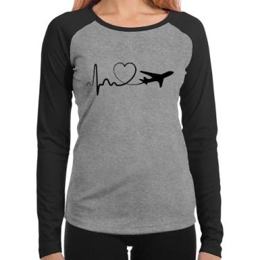 Imagem de Baby Look Raglan Avião Batimentos Cardíacos Coração Manga Longa - Foca
