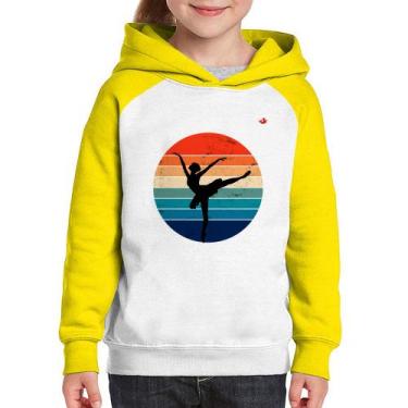 Imagem de Moletom Infantil Ballet Vintage Sunset - Foca na Moda, Branco, Amarelo