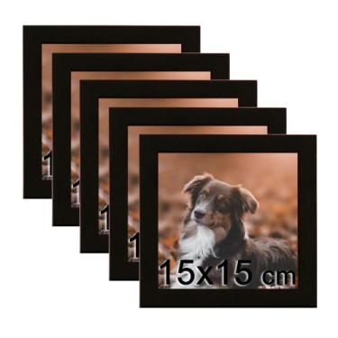 Imagem de Kit 5 Porta Retratos C/vidro 15x15 Moldura Preta para fotos e decoraçõ