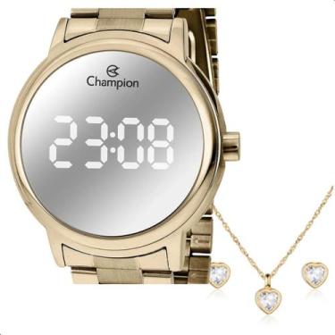 Imagem de Relogio champion digital dourado espelhado redondo ch40115b + semi joi