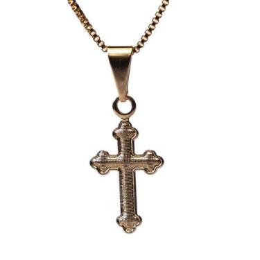 Imagem de Veneziana com pingente de cruz banhado a ouro 18K - Riveor