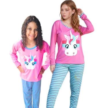 Imagem de Kit 2 Pijamas Inverno Longo Unicórnio Mãe e Filha Conjunto - PIJAMAS V