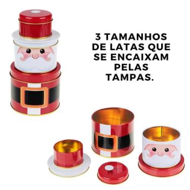 Imagem de 3 Latas Decorativas Papai Noel Empilhável Decoração Presente - Art Chr