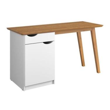 Imagem de Mesa / Escrivaninha PR  Estilo Retrô Moderno Cor Branco / Cumaru - PT