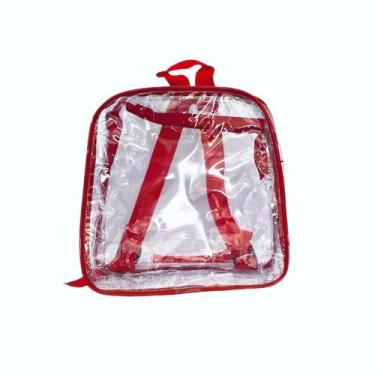 Imagem de MINI mochila VERMELHA infantil transparente cristal escola viagem lanc