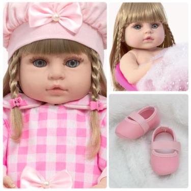 Imagem de Bebe Reborn Loira Barbie 46cm Vestido Rosa Lindos Itens - Cegonha Rebo