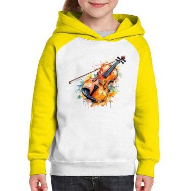 Imagem de Moletom Infantil Violino Watercolor - Foca na Moda, Branco, Amarelo, 4