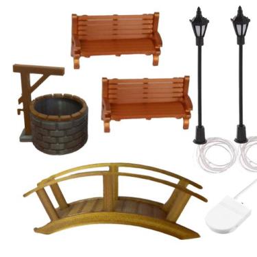 Imagem de Kit Miniaturas Banco Poste Ponte Poço - Maquetes E Terrário - Mad Make