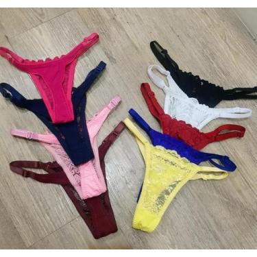 Imagem de Kit 3 Calcinhas Fio Dental Renda Com Regulagem - J&D Lingerie