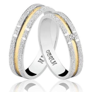 Imagem de Par de Alianças Prata 925 com Filete Ouro e Zircônia AL32 - Natália Jó