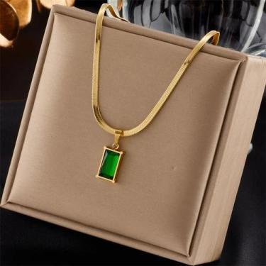 Imagem de Conjunto de Joias Feminino com Zircônia Verde e Aço Inoxidável 316L, N