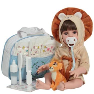Imagem de Bebê Reborn Menino Boneco Arthur Roupão Leãoznho + Itens - Cegonha Reb