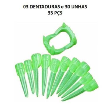 Imagem de Adereço Fantasia Vampiro Dentadura e Unhas Neon 33 PÇS - CM Presentes 