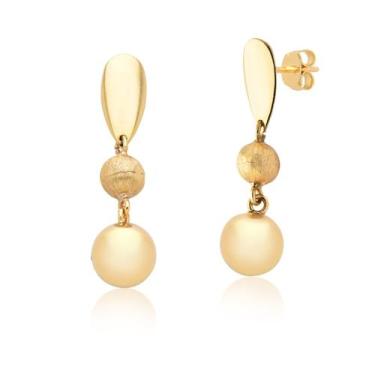 Imagem de Par De Brincos Delicado Com Bolinhas Em Ouro 18k Ab139 - MAEHLER JOIAS
