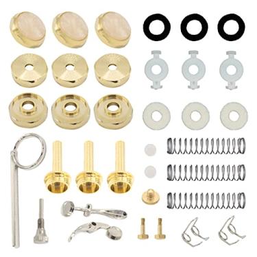 Imagem de Cheerock Kit de reparo de trompete, peças de reposição de reparo de trompete, botões de tampa de válvula trompete dourada, peças de parafuso de mola para reparo diário de instrumentos de sopro