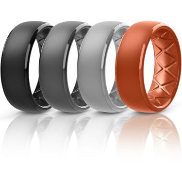 Imagem de Egnaro Anéis de casamento masculinos de silicone: 1/4/6/7 multipack de alianças de casamento de borracha com arco interno design ergonômico respirável para academia/exterior/presente, 12(21.3mm