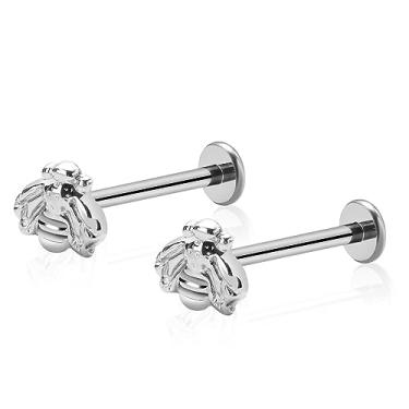Imagem de ZYTAIJEW 2 peças 16G 6 mm/8 mm/10 mm G23 titânio roscado internamente abelha labret monroe lábio tragus cartilagem anel piercing piercing de nariz joias, Titânio, Sem Pedra Preciosa