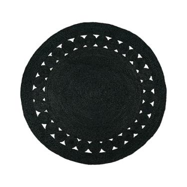 Imagem de RIANGI Tapete de juta preta – Tapete redondo de 0,9 m – Elegante círculo trançado à mão 3 pés – Tapete Boho para sala de estar, tapete preto perfeito para casa de fazenda, quarto, sala de jantar