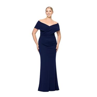 Imagem de Betsy & Adam Vestido feminino plus size longo tomara que caia em crepe, Azul marino, 50