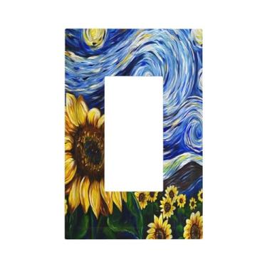 Imagem de Sghxwp Vintage Abstrato Azul Girassol Estrelado 1 Gang Rocker Light Switch Covers Single Decora Outlet Placa de Parede Placa Decorativa Placa Frontal GFCI para Casa de Quinta Country Decoração de