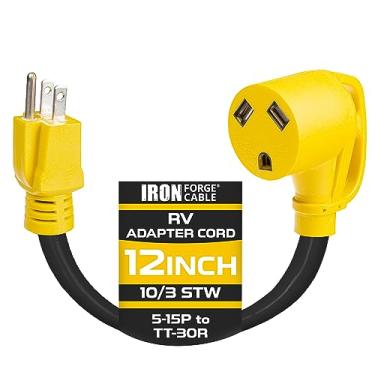Imagem de Iron Forge Cable Cabo para trailer, gerador e adaptador elétrico RV, plugue macho 5-15P para fêmea TT-30R, adaptador de plugue de 30 cm - 10/3 STW amarelo