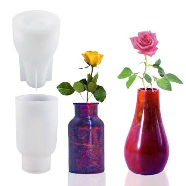 Imagem de BIGEBO Molde de silicone para vaso de resina, 2 peças de molde de vaso de concreto pequeno molde de resina de silicone para arte de resina, suporte de canetas de vaso faça você mesmo, frasco difusor