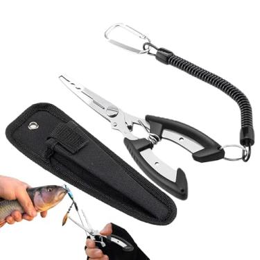 Imagem de Alicate de pesca de nariz longo, alicate de pesca de aço inoxidável | Alicate de bico longo com cordão,Ferramentas de pesca multiuso para abrir anéis, cortar cabo de pesca, remover anzol