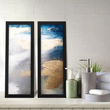 Imagem de Kit 2 Quadros Decorativos Lavabo Abstrato Pintura Azul Dourado  - Deli